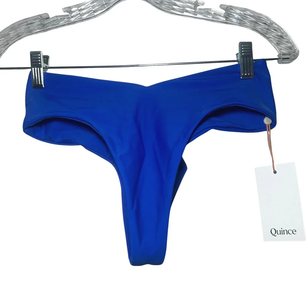 Quince Royal Blue Recycled Polyamide High Leg Thong Bikini Bottom XS NWT